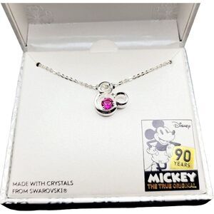 NIB Disney Silver Plated Mickey Mouse Necklace With Pink Swarovski Crystal